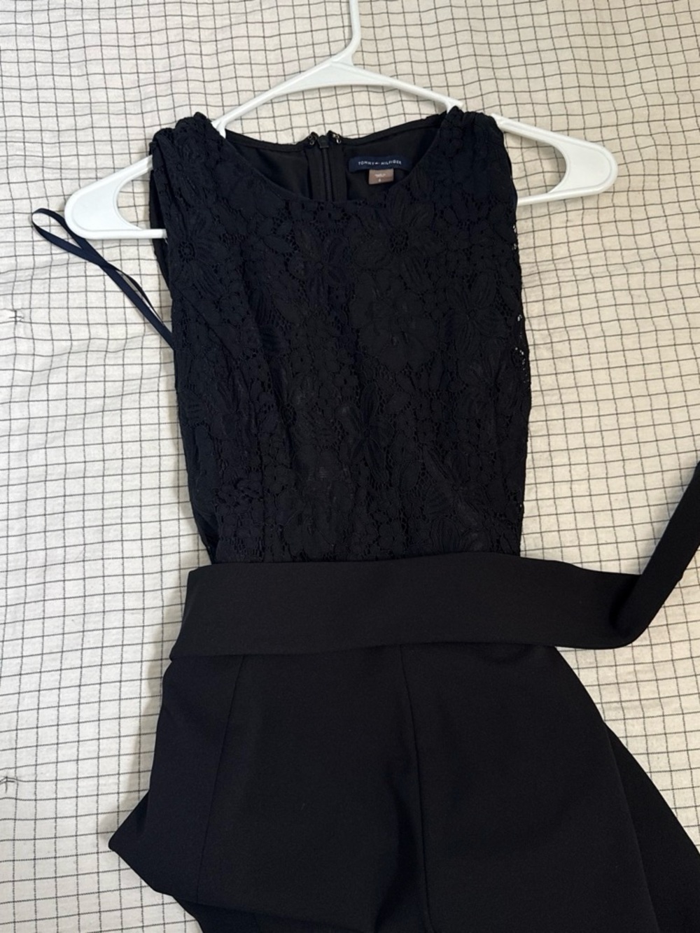 Tommy Hilfiger Black Lace Bodice Belted Romper